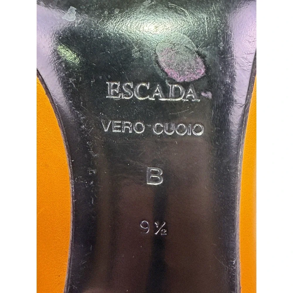 VTG ESCADA Womens 9.5 B Orange Leather Pointed Toe Pumps Heels Made Italy